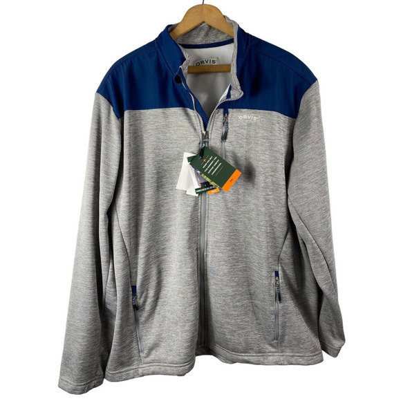 Orvis Bonded Mesh Full Zip Jacket XXL 2XL Gray Blue Warm Knit Fleece Lined - Picture 1 of 13